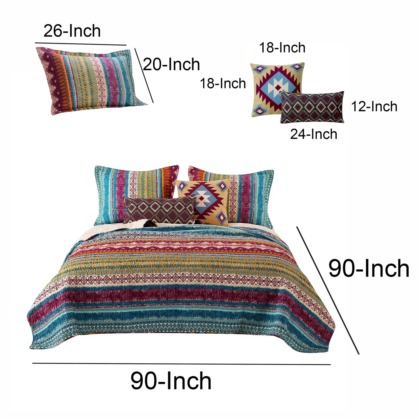 Tribal Print Full Quilt Set With Decorative Pillows Multicolor