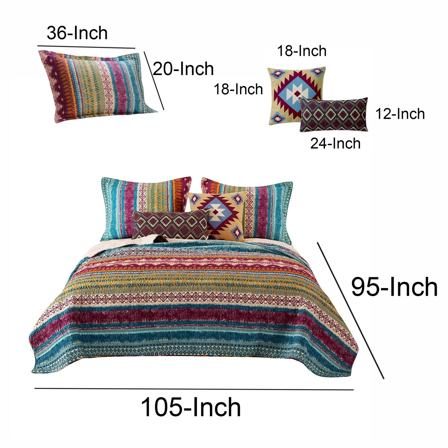 Tribal Print King Quilt Set With Decorative Pillows Multicolor