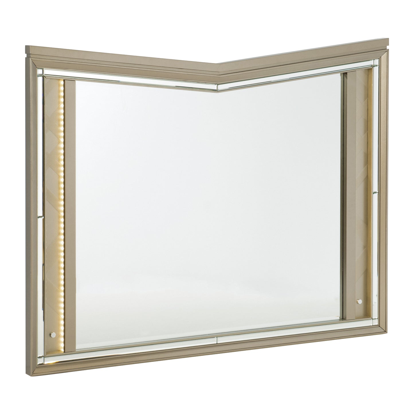 V Notch Design Wooden Frame Mirror With Led Light Silver