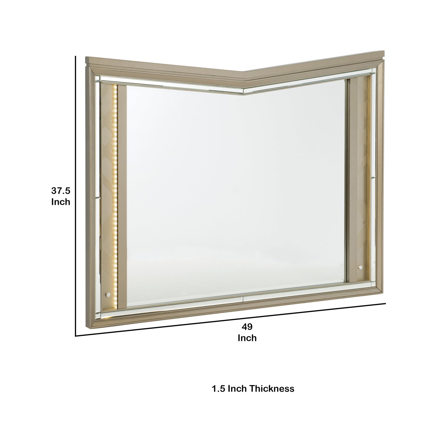 V Notch Design Wooden Frame Mirror With Led Light Silver