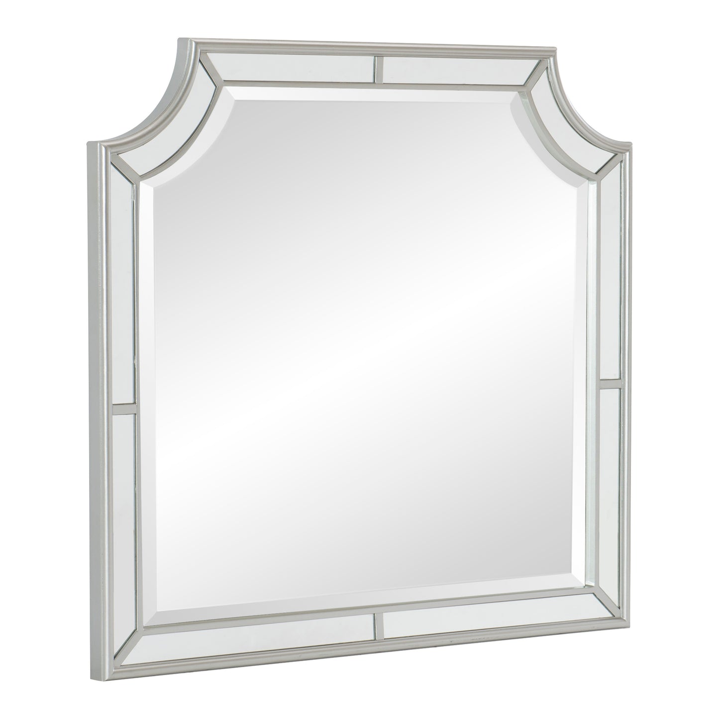 Wooden Frame Mirror With Clipped Corners And Mirror Trim Silver