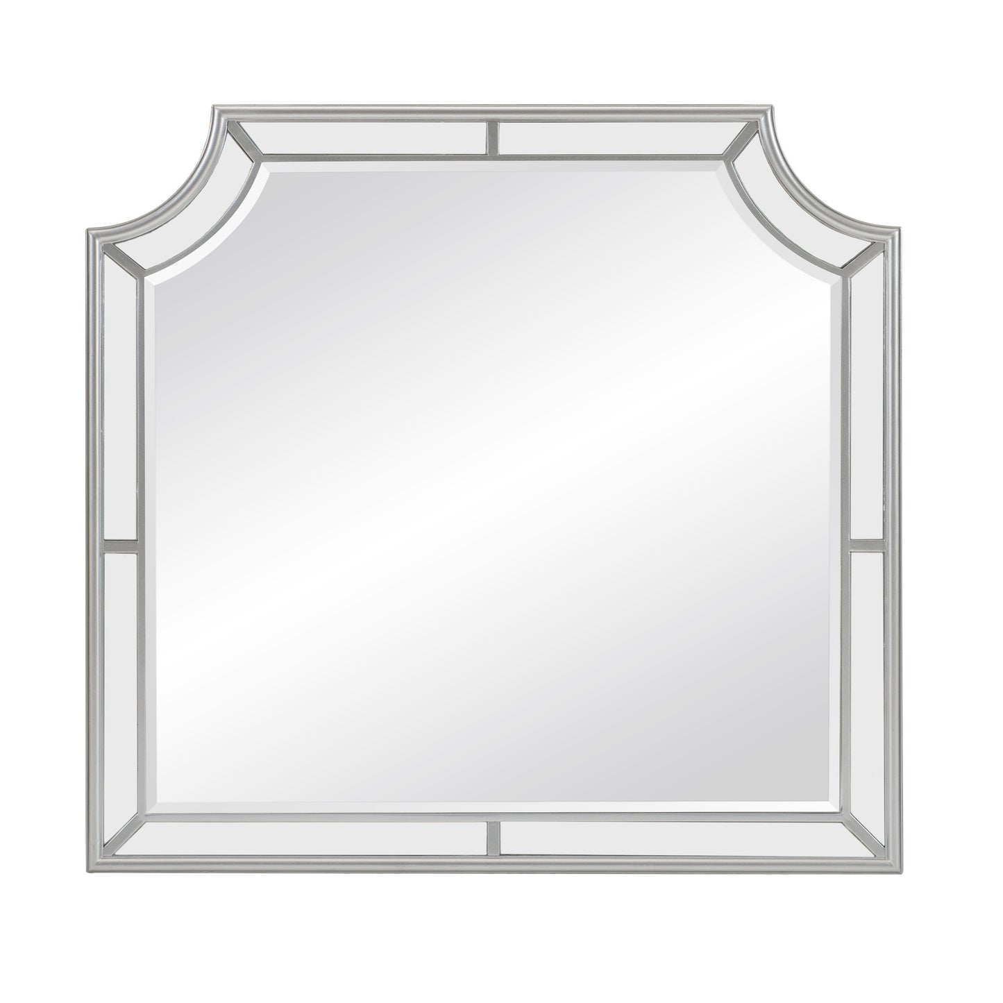 Wooden Frame Mirror With Clipped Corners And Mirror Trim Silver