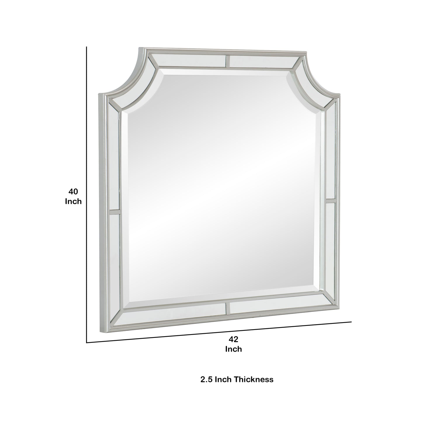 Wooden Frame Mirror With Clipped Corners And Mirror Trim Silver