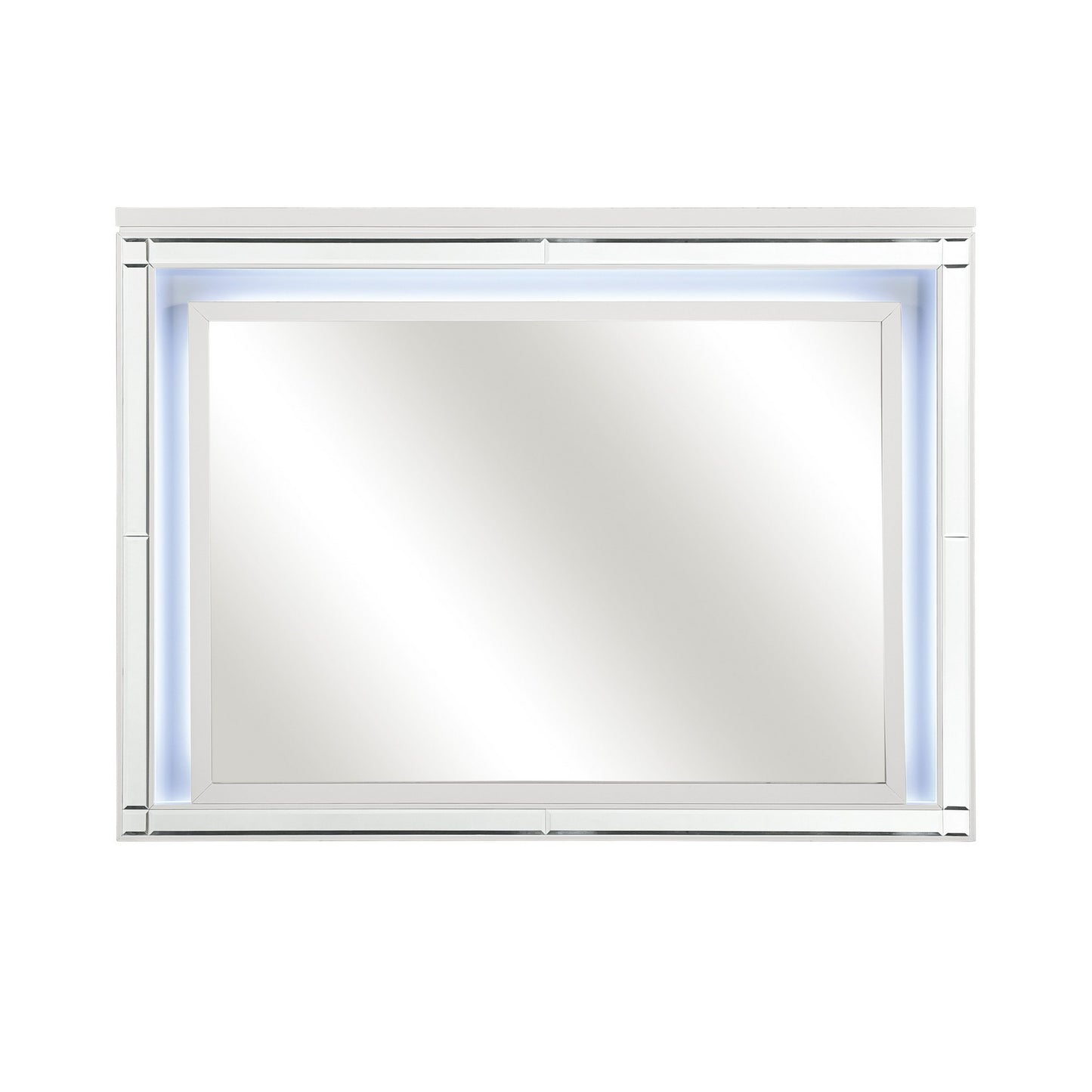 Contemporary Style Beveled Edge Mirror With Led Light White And Silver
