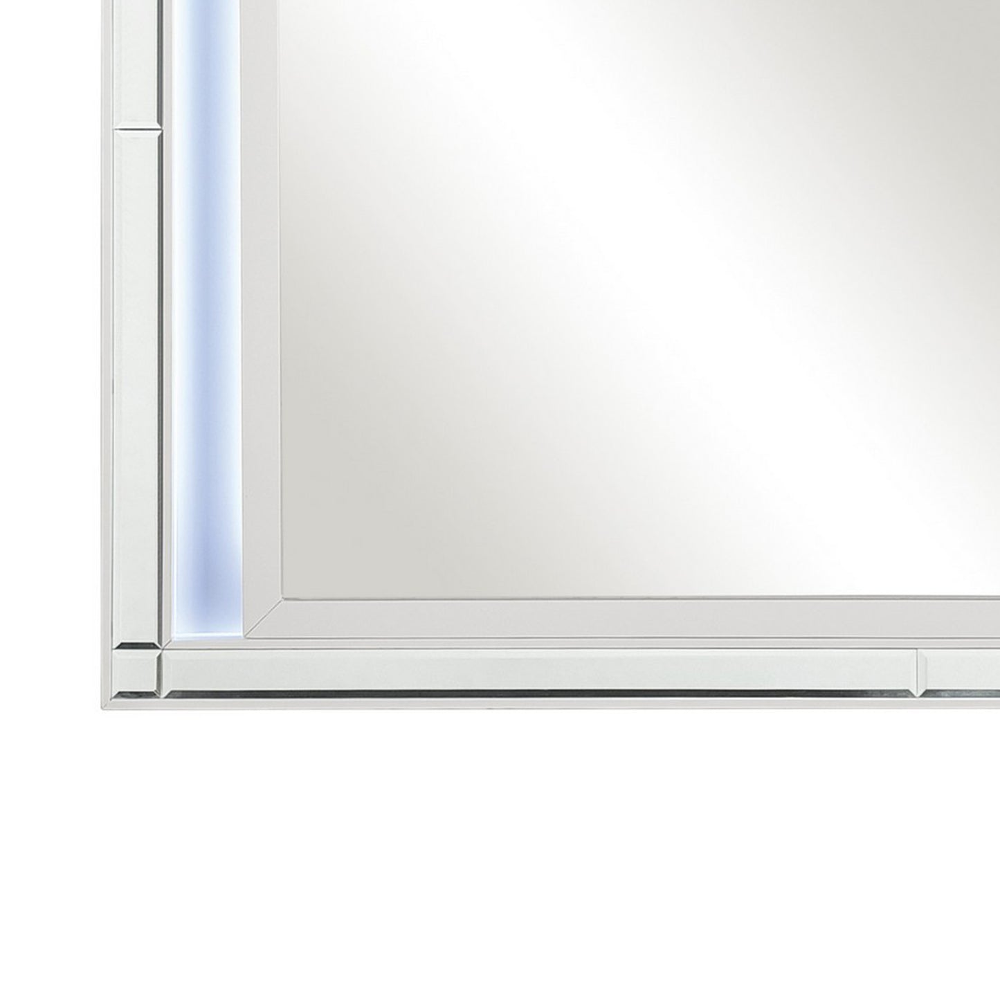 Contemporary Style Beveled Edge Mirror With Led Light White And Silver