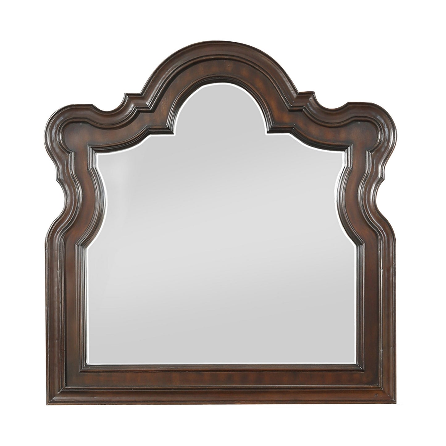 Scalloped Design Wooden Frame Mirror With Molded Details Brown And Silver