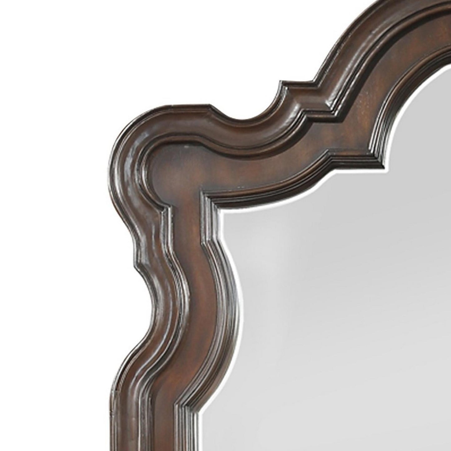 Scalloped Design Wooden Frame Mirror With Molded Details Brown And Silver