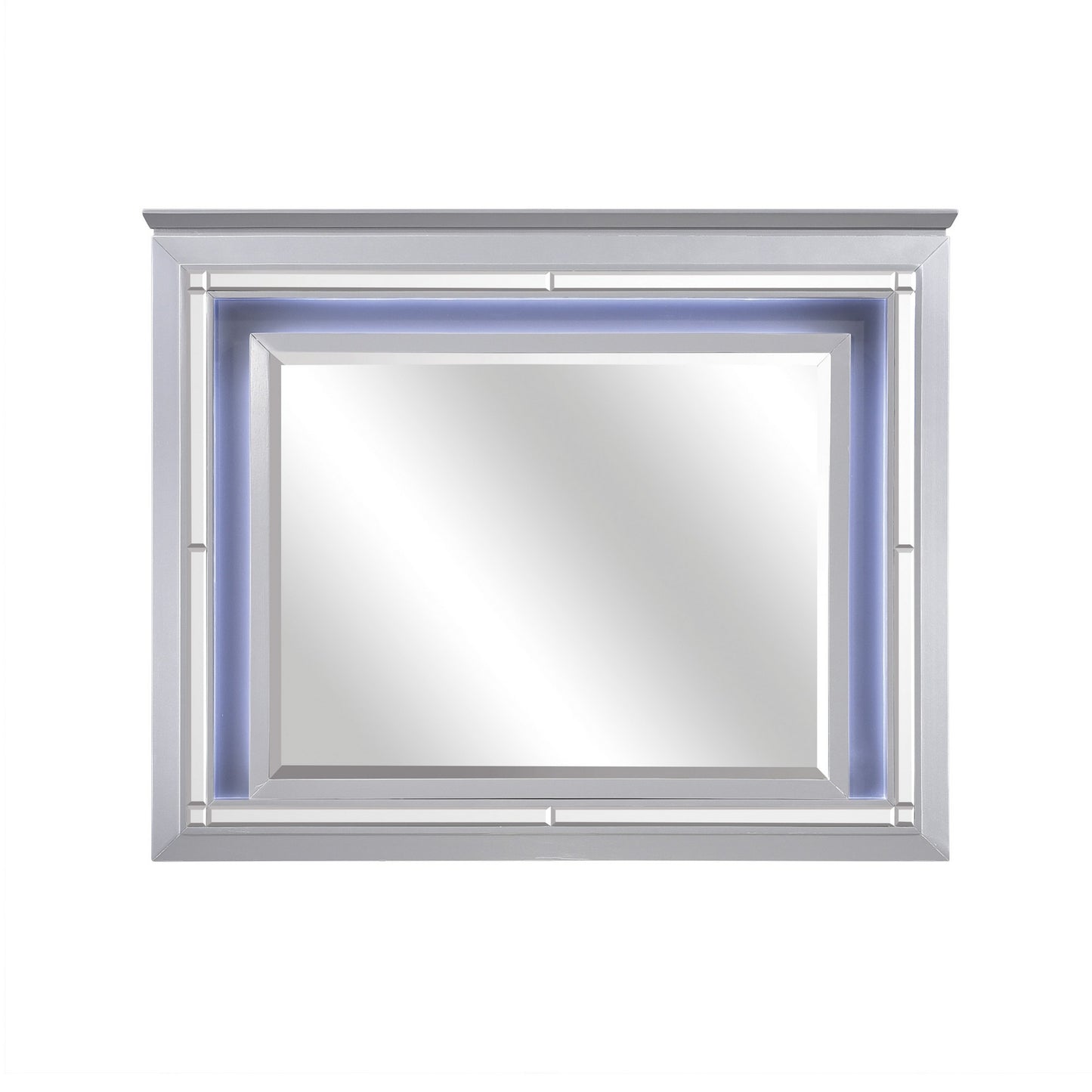 Contemporary Style Beveled Edge Mirror With Led Light Silver