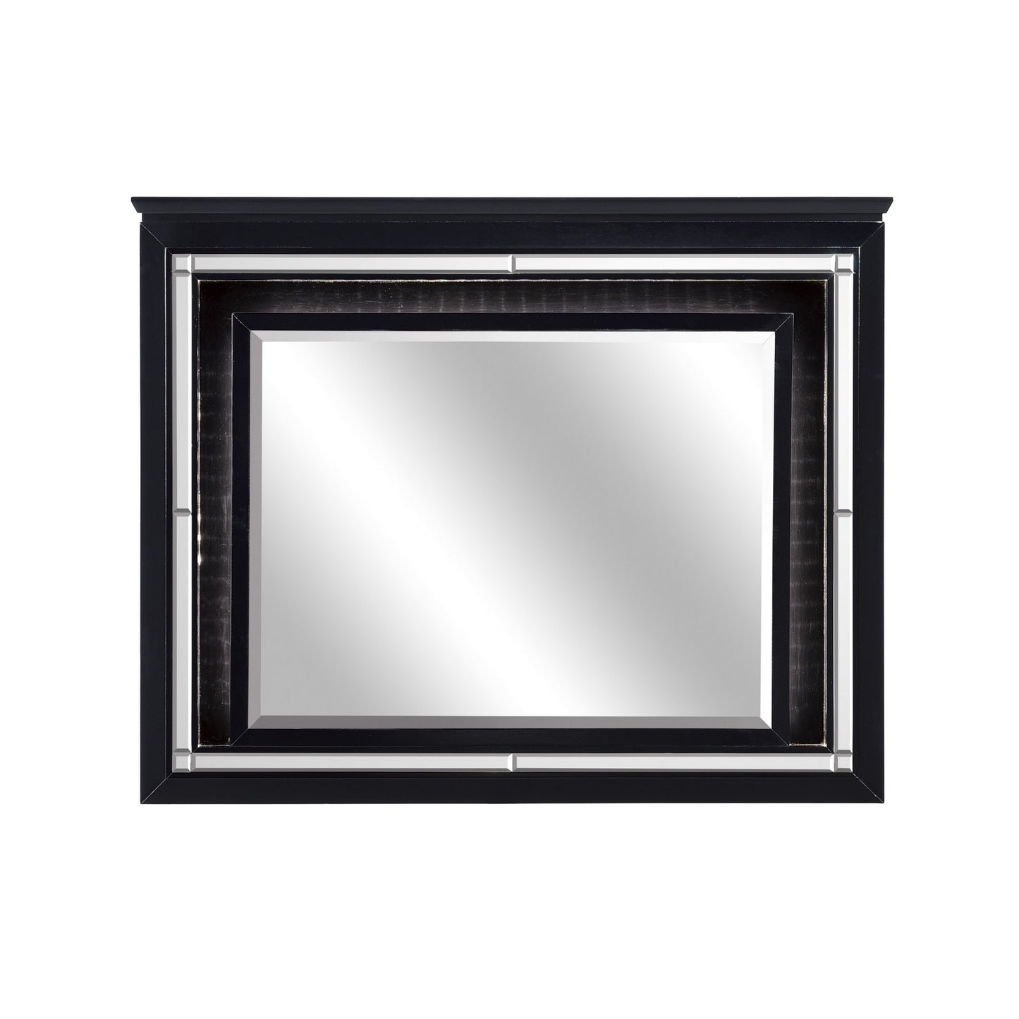 Contemporary Style Beveled Edge Mirror With Led Light Black And Silver