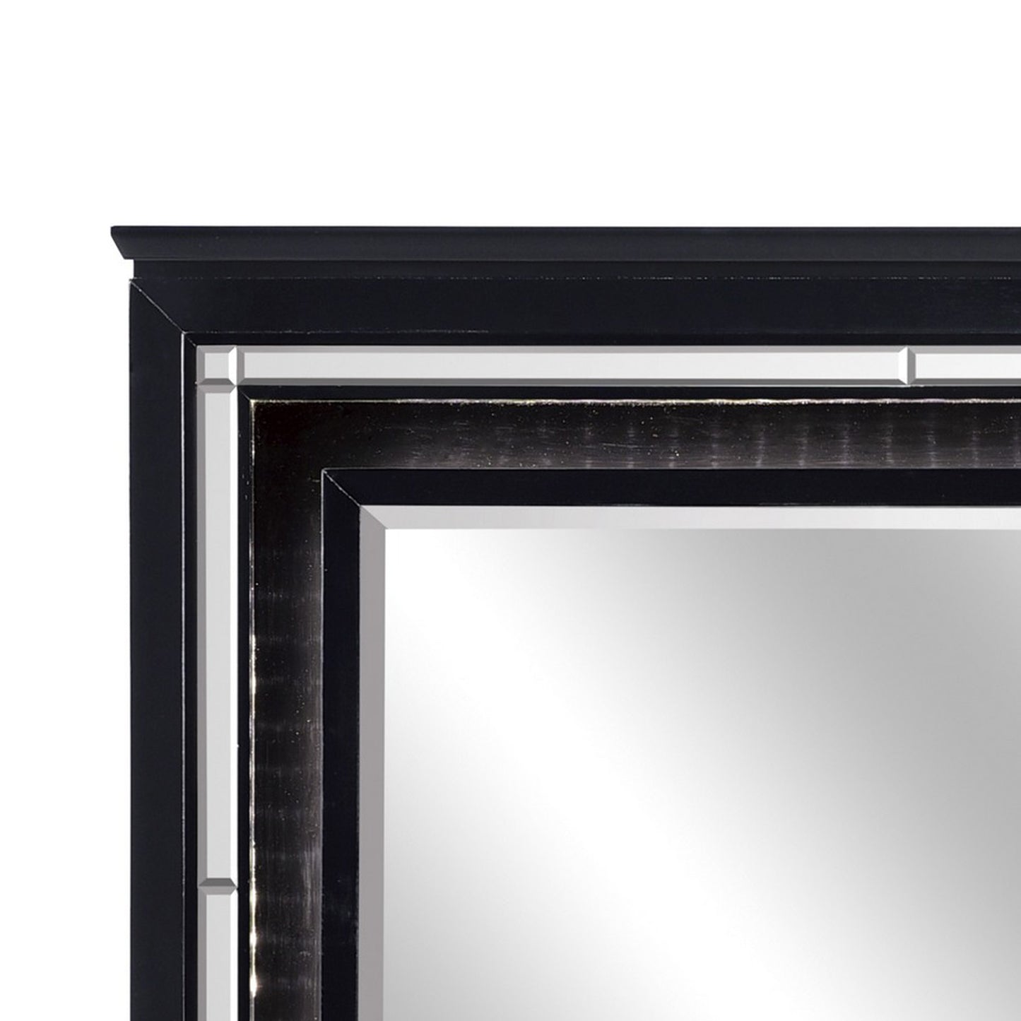 Contemporary Style Beveled Edge Mirror With Led Light Black And Silver