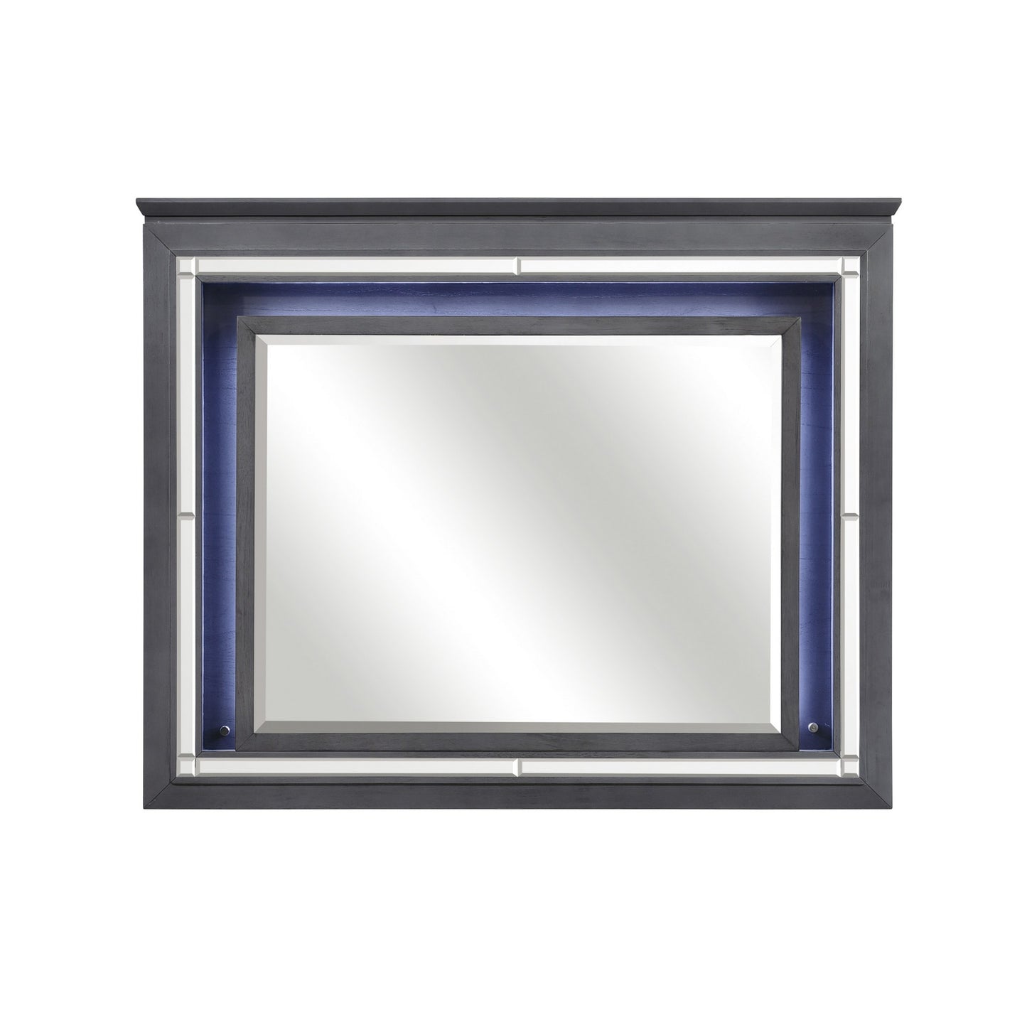 Contemporary Style Beveled Edge Mirror With Led Light Gray And Silver