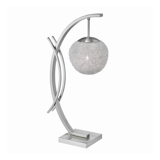 Floating Orb Table Lamp with Crescent Shaped Column Stand Silver