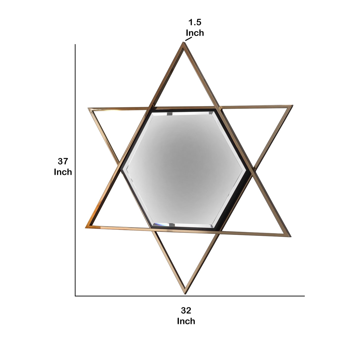 Hexagon Shaped Wall Mirror With Star Frame Champagne Gold