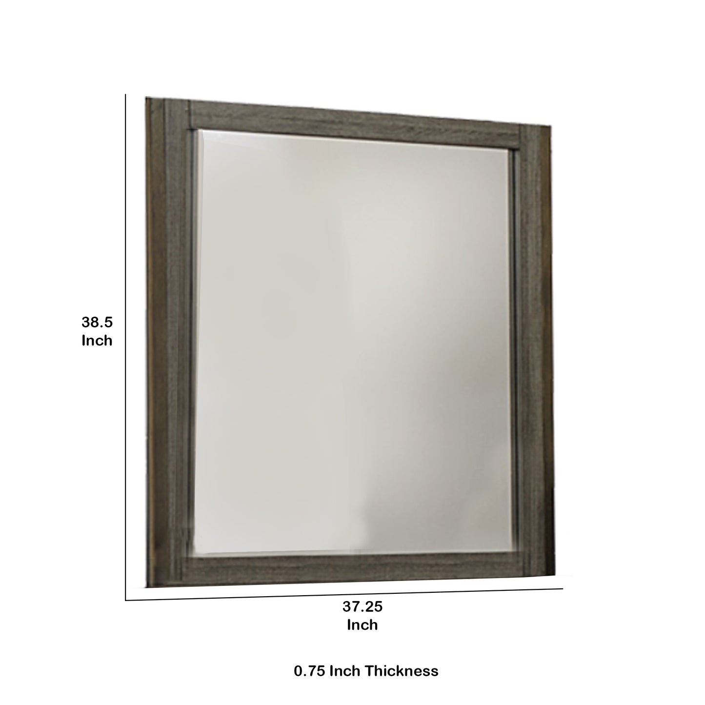 Rectangular Wood Encased Mirror With Grain Details Gray And Brown