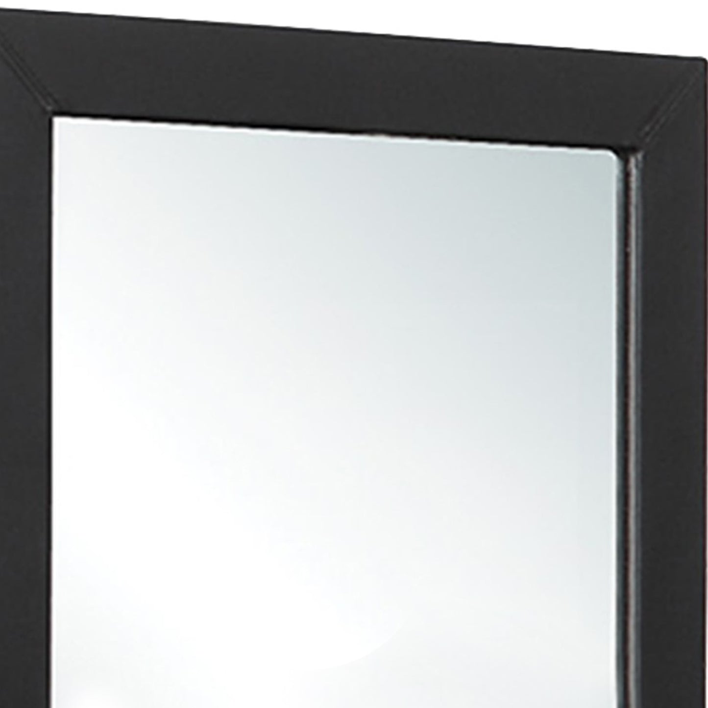 Rectangular Wood Encased Mirror With Faux Leather Upholstery Black