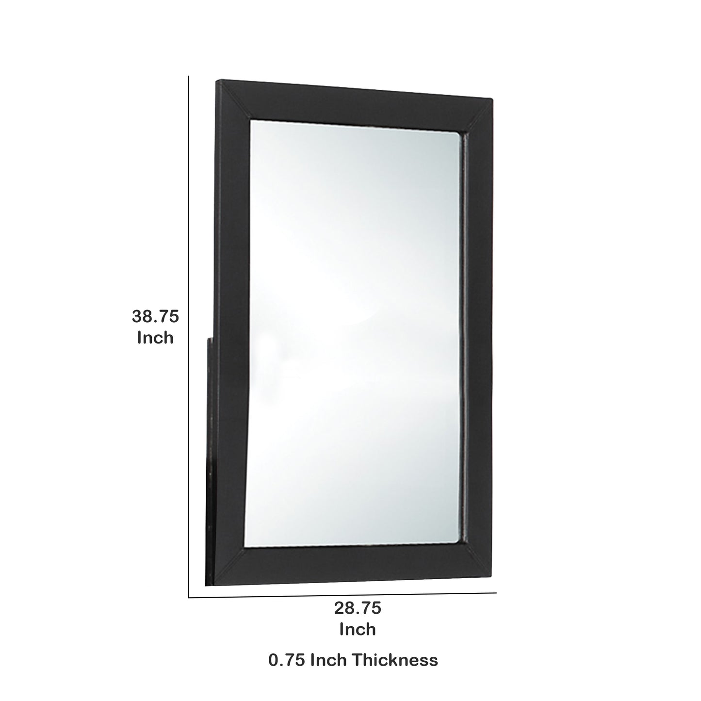 Rectangular Wood Encased Mirror With Faux Leather Upholstery Black