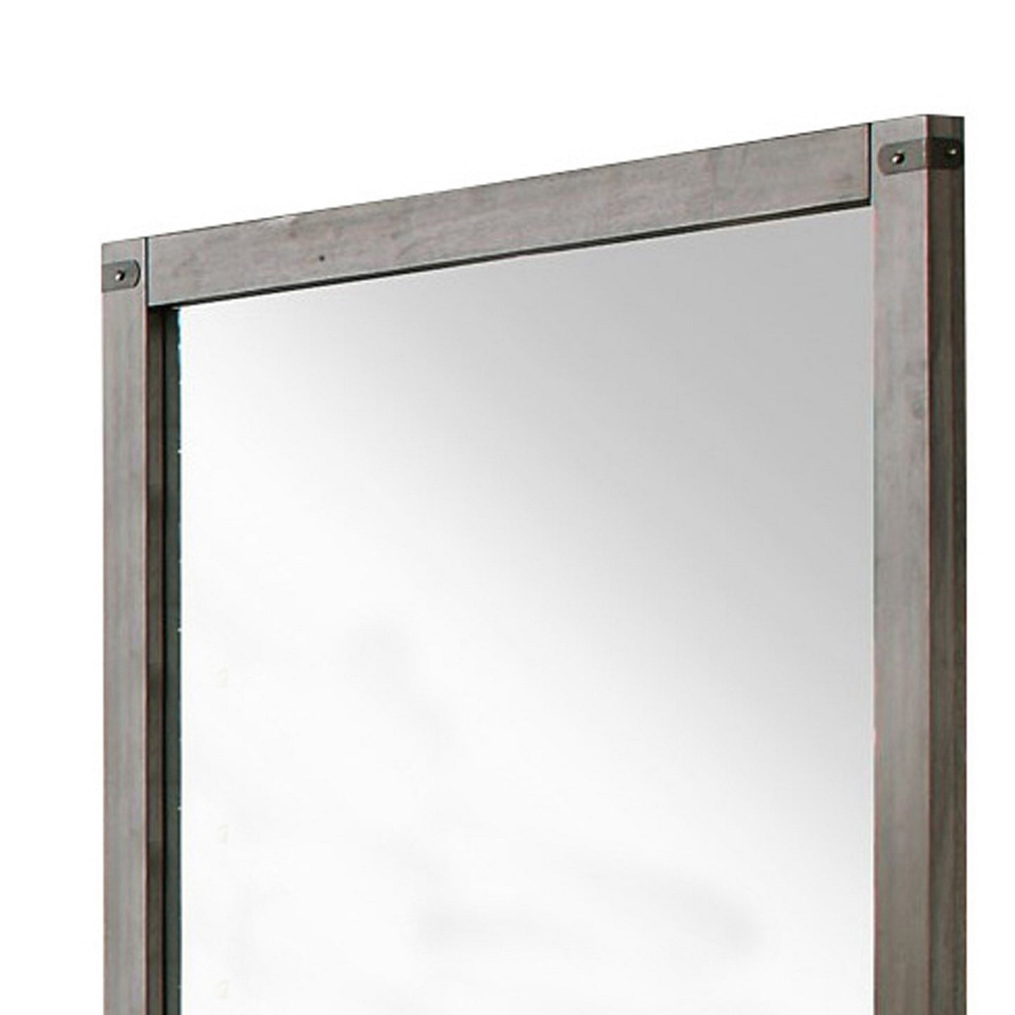 Industrial Style Wooden Frame Mirror With Metal Brackets And Rivets Brown