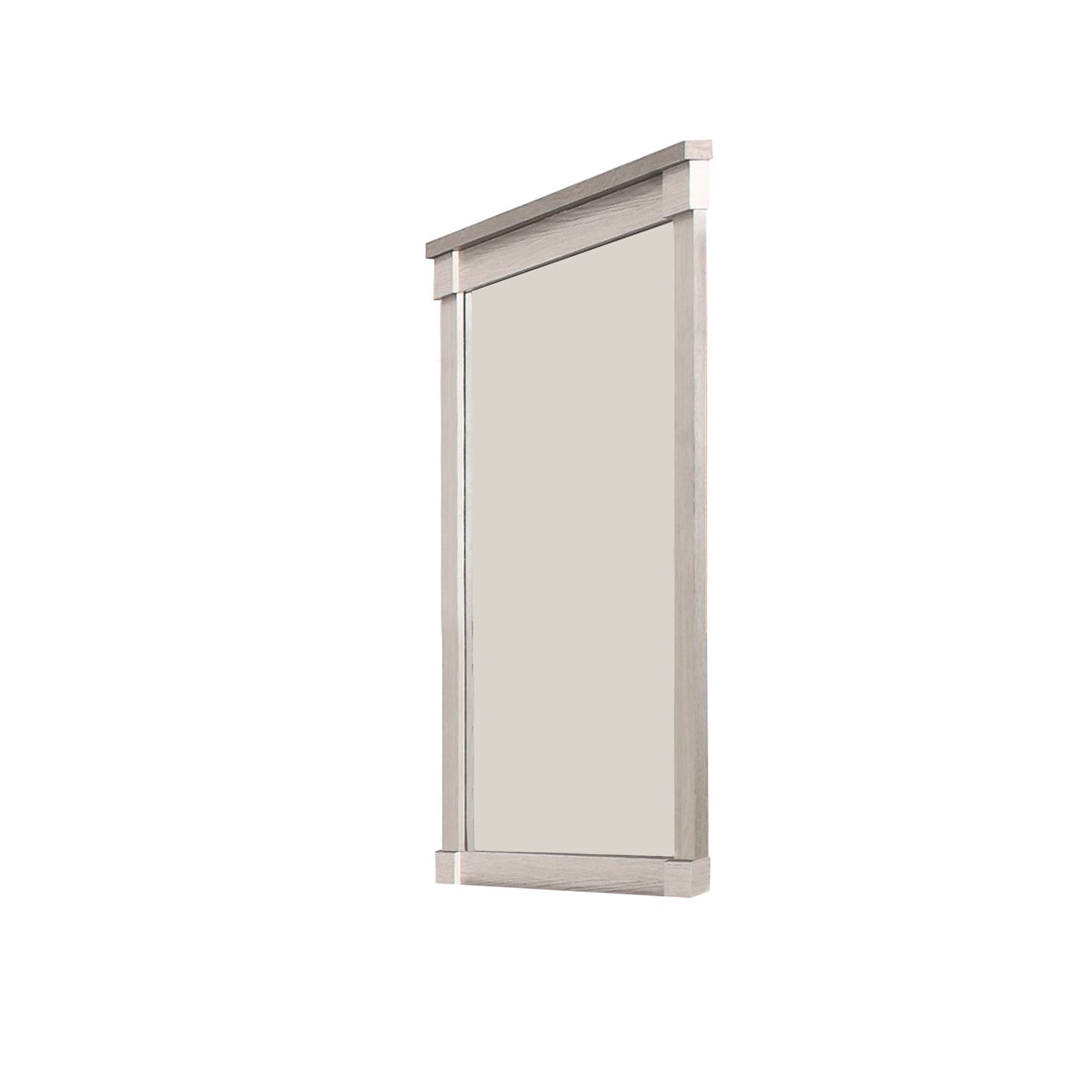 Transitional Style Wooden Frame Mirror With Projected Top White