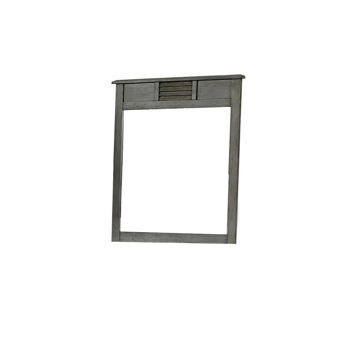 Wooden Frame Mirror With Shutter Design And Projected Top Gray