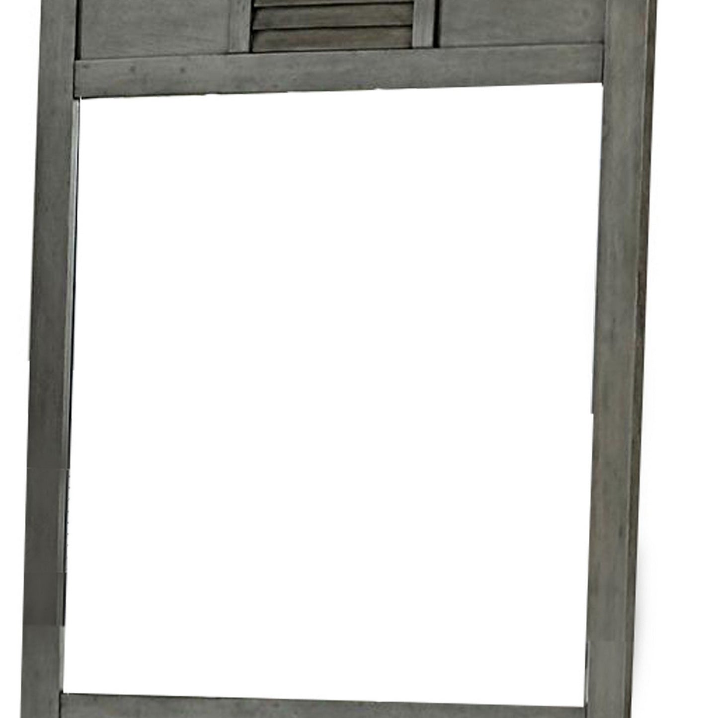 Wooden Frame Mirror With Shutter Design And Projected Top Gray