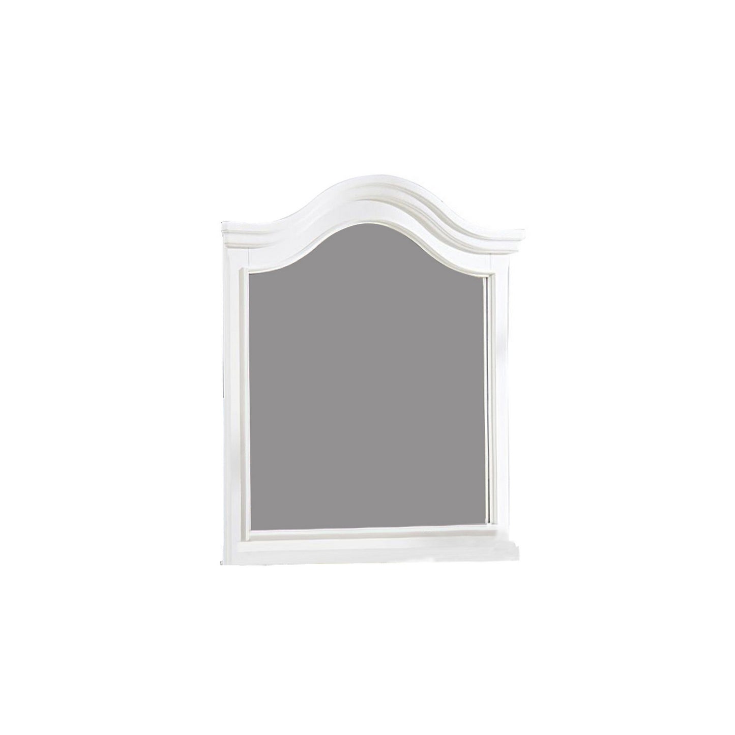 Transitional Style Wooden Frame Mirror With Molded Camelback Top White