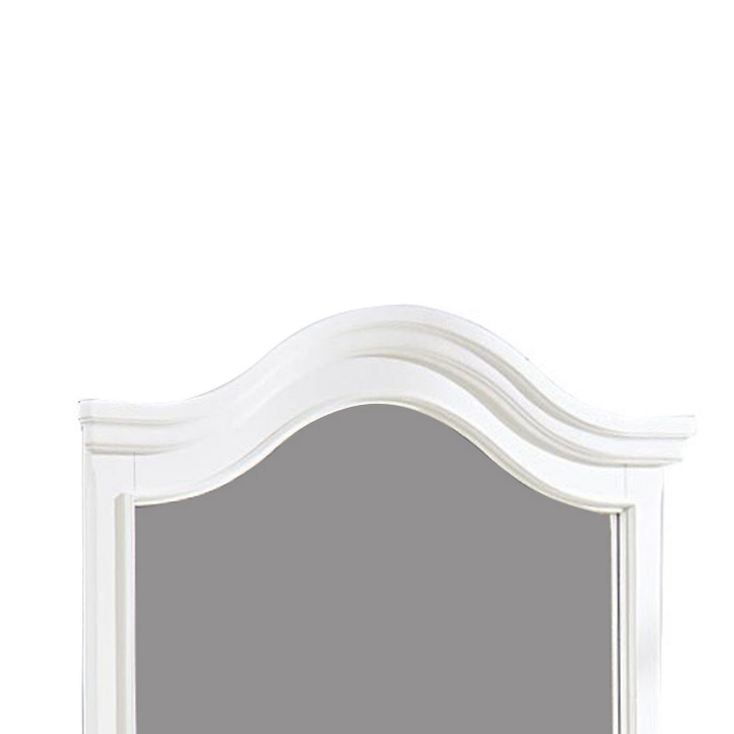 Transitional Style Wooden Frame Mirror With Molded Camelback Top White