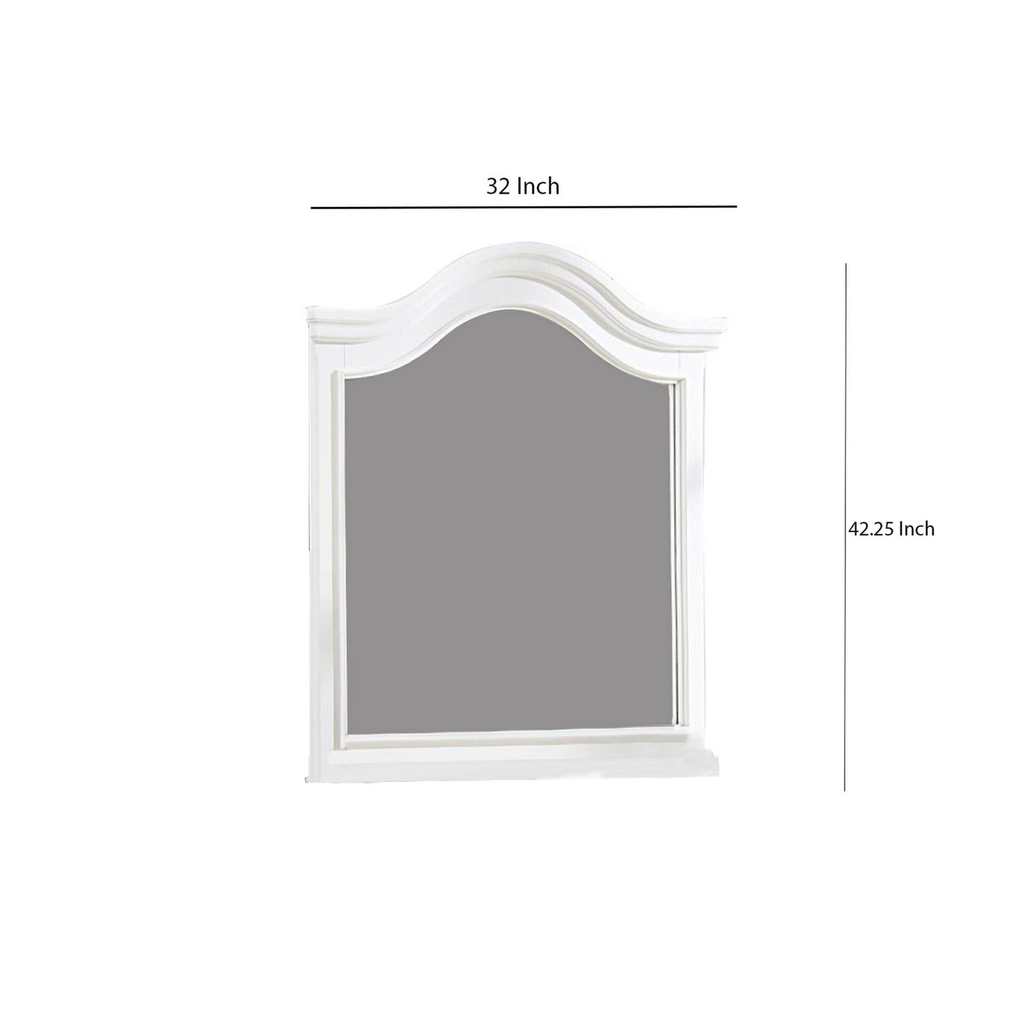 Transitional Style Wooden Frame Mirror With Molded Camelback Top White