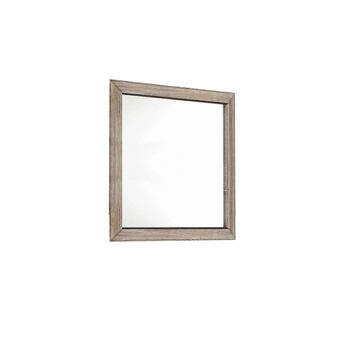 Transitional Style Wooden Frame Mirror With Grain Details Brown