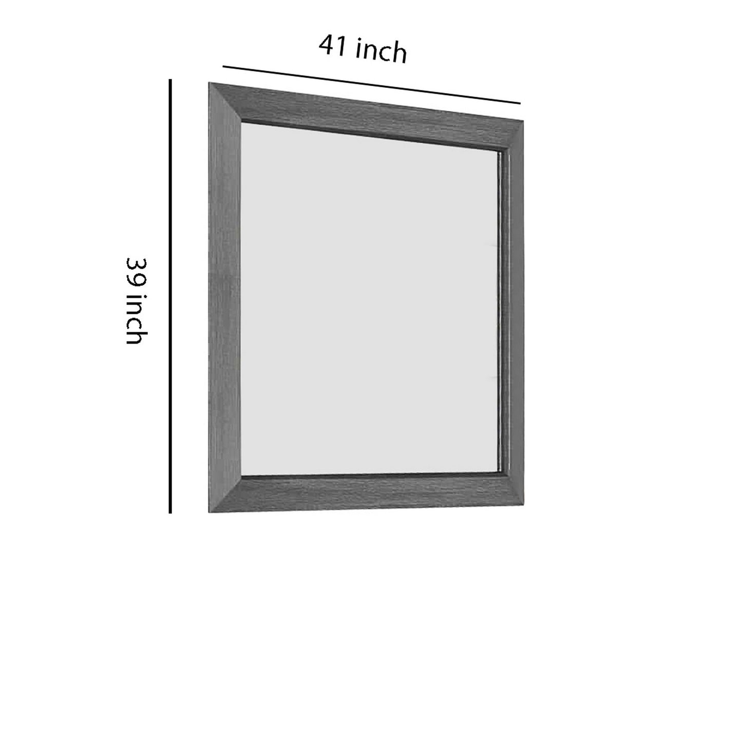 Transitional Style Wooden Frame Mirror With Grain Details Gray