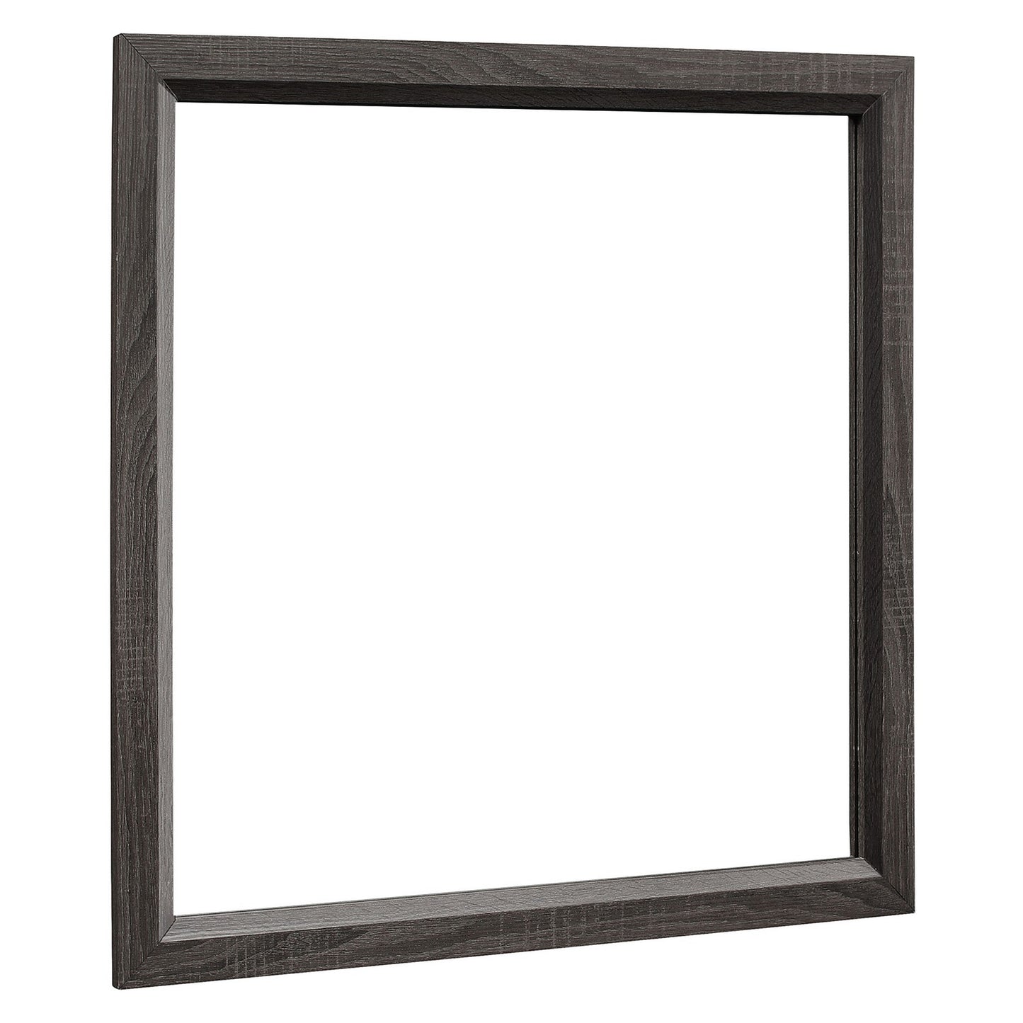 Transitional Rectangular Mirror With Wooden Encasing And Grain Details gray