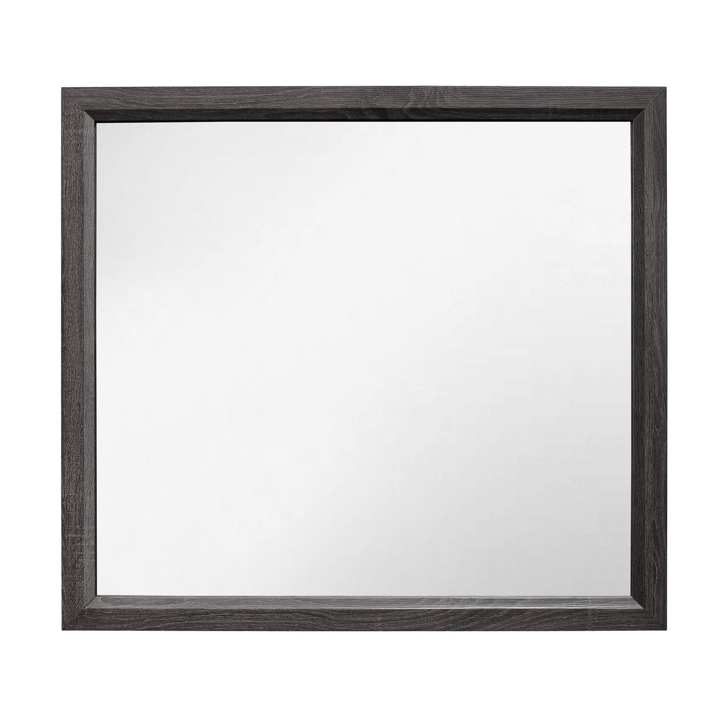 Transitional Rectangular Mirror With Wooden Encasing And Grain Details gray