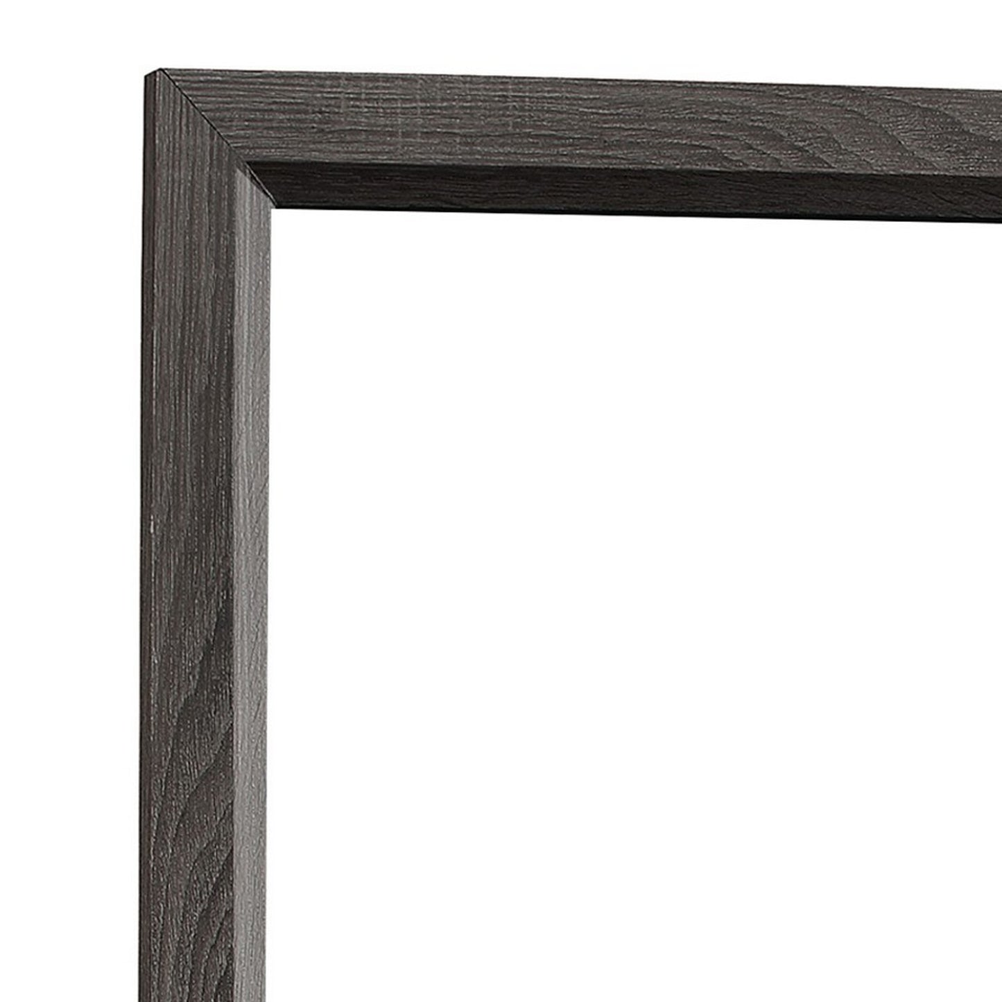 Transitional Rectangular Mirror With Wooden Encasing And Grain Details gray