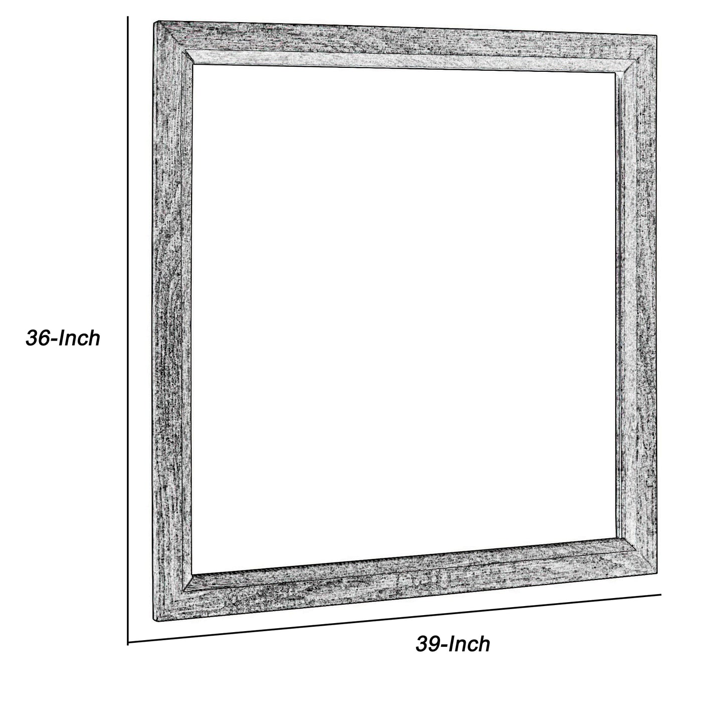 Transitional Rectangular Mirror With Wooden Encasing And Grain Details gray