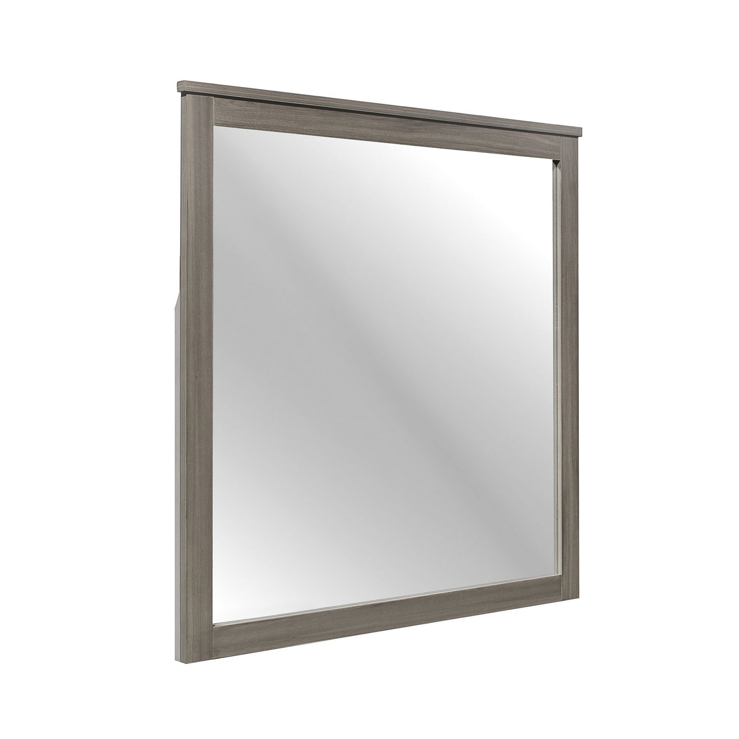 Square Wooden Frame Mirror With Grain Details Dark Gray And Silver