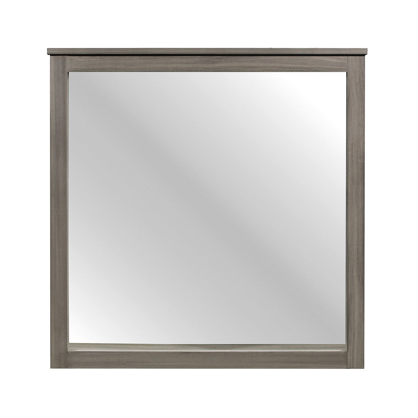 Square Wooden Frame Mirror With Grain Details Dark Gray And Silver