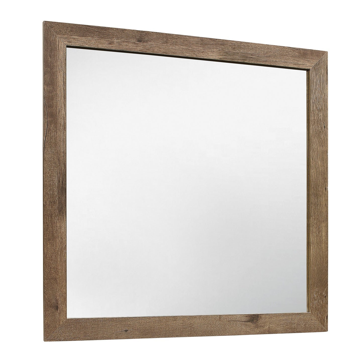 Square Wooden Frame Mirror With Rough Hewn Saw Texture Brown And Silver