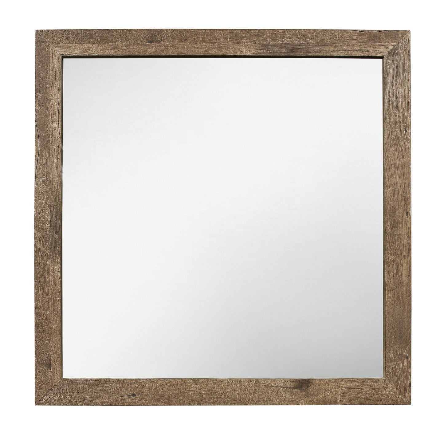 Square Wooden Frame Mirror With Rough Hewn Saw Texture Brown And Silver