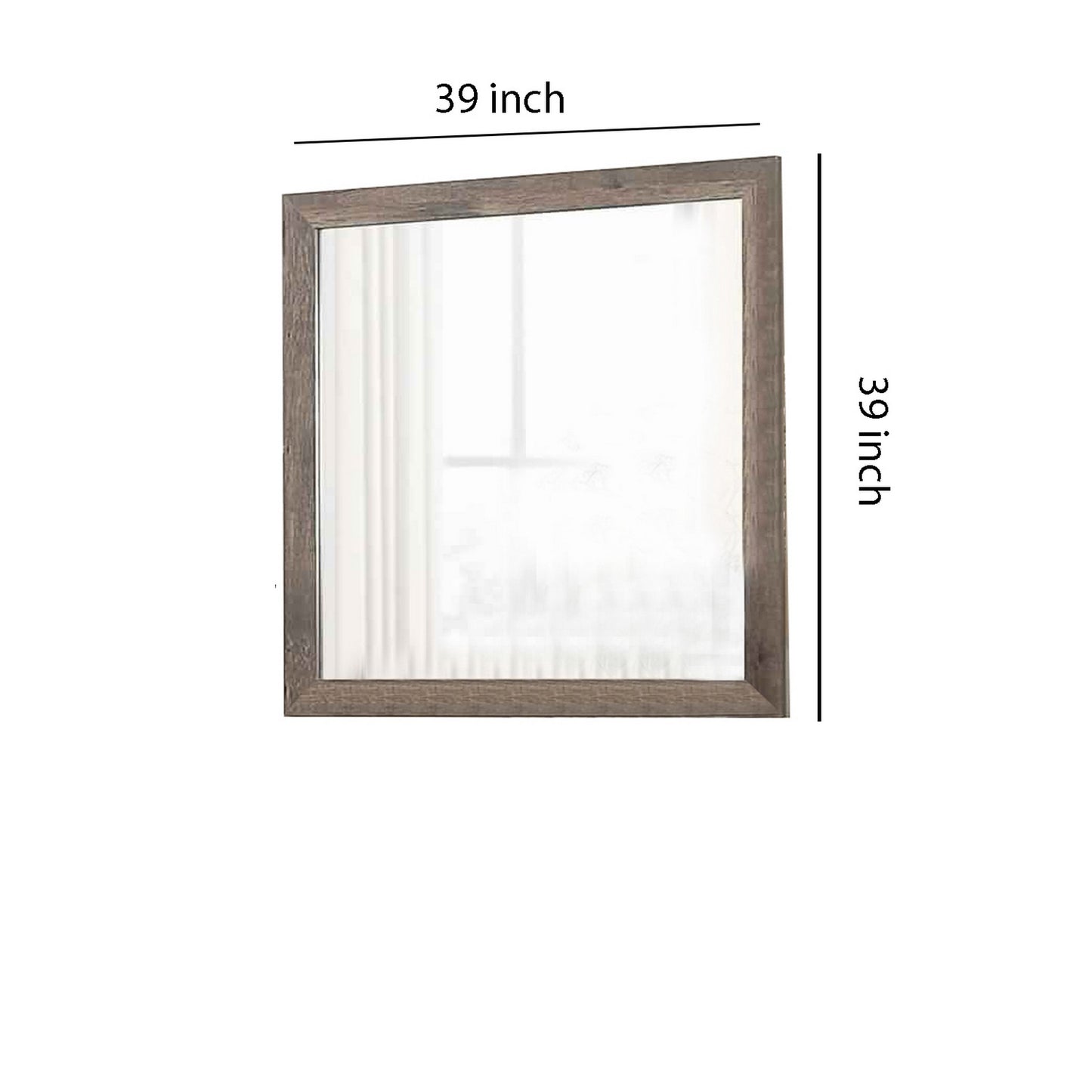 Square Wooden Frame Mirror With Rough Hewn Saw Texture Brown And Silver