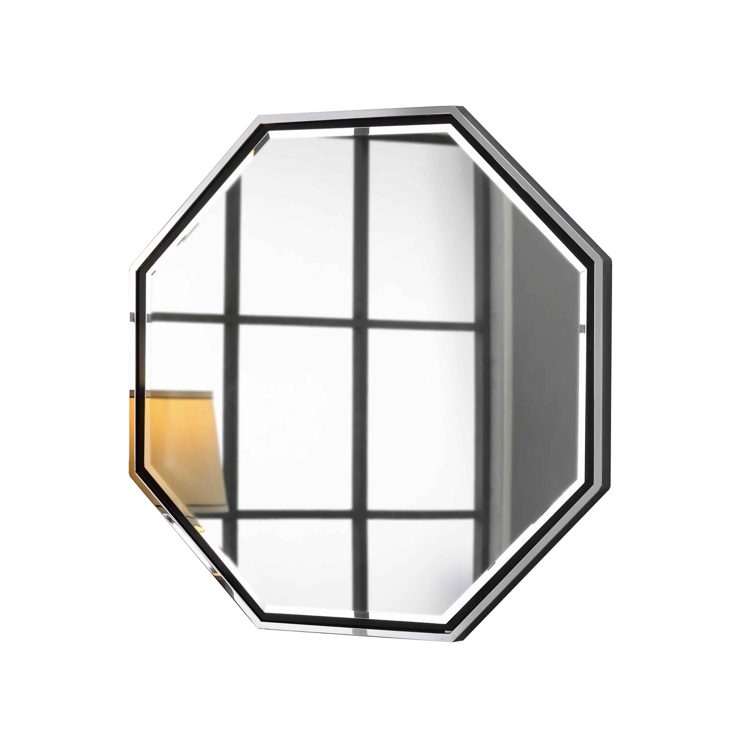 Metal Frame Octagon Shaped Wall Mirror With Mounting Hardware Silver