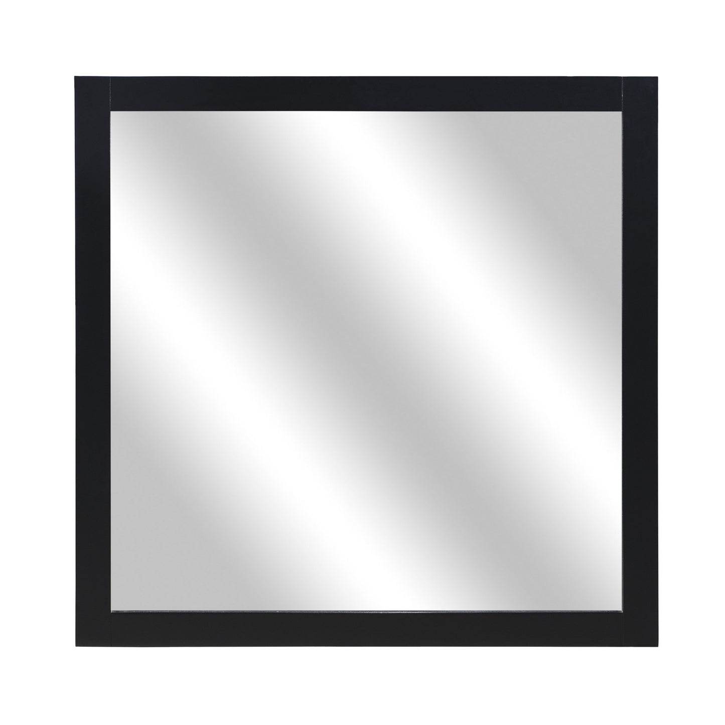 Square Shape Wooden Frame Mirror With Mounting Hardware Black And Silver