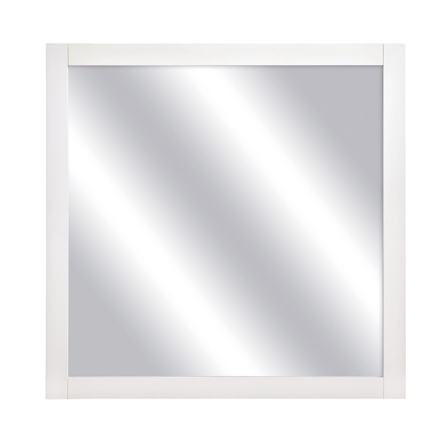 Square Shape Wooden Frame Mirror With Mounting Hardware White And Silver