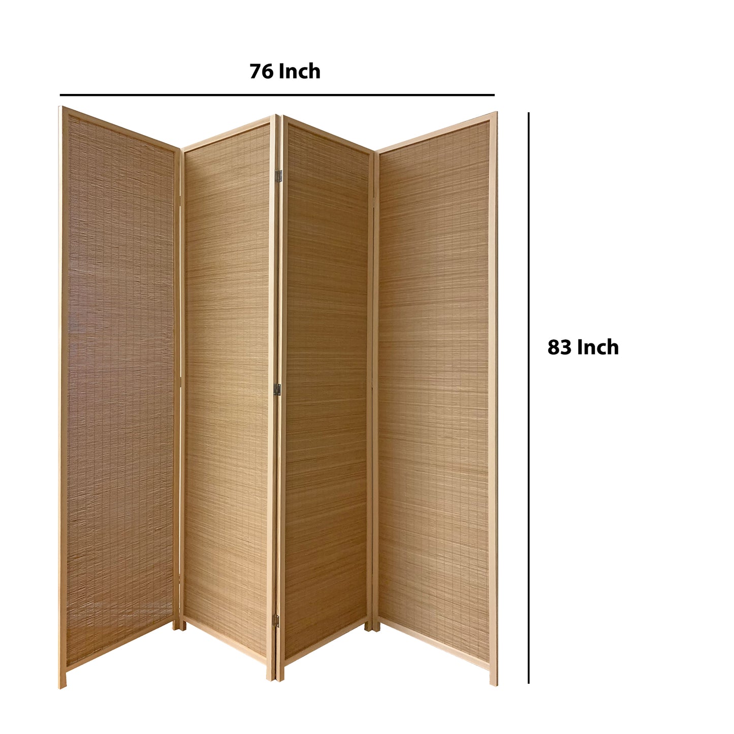 4 Panel Bamboo Shade Roll Room Divider, Natural Brown