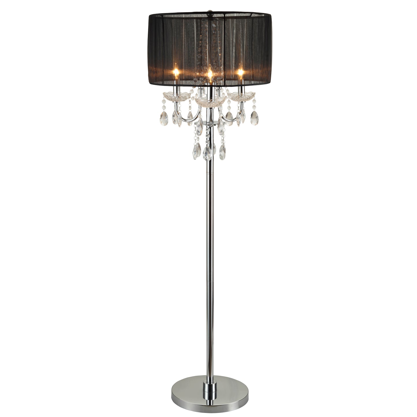 Round Fabric Wrapped Floor Lamp With Crystal Inlay Gray And Silver