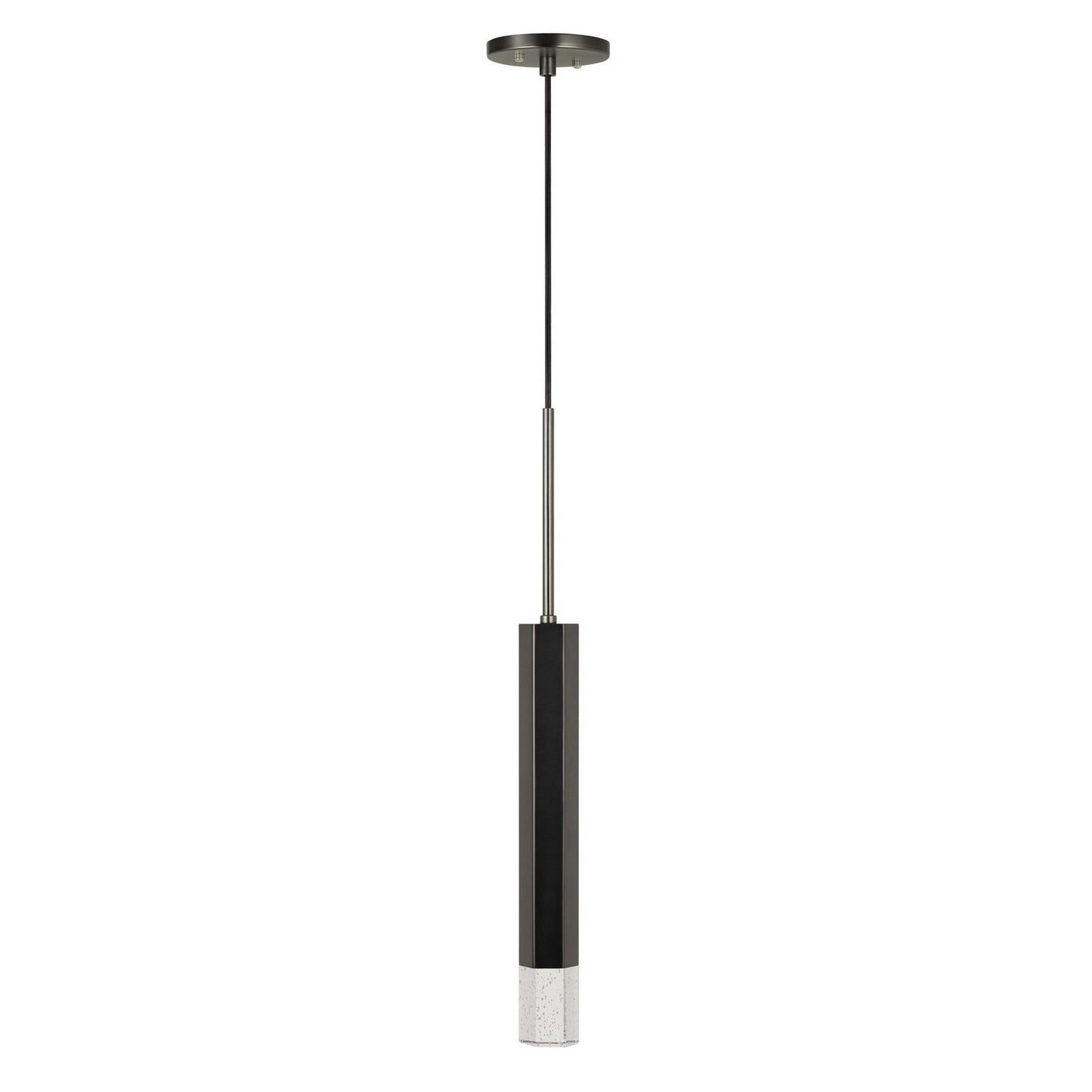 Hexagonal Metal Frame Single Led Light Pendant With Glass Diffuser Black