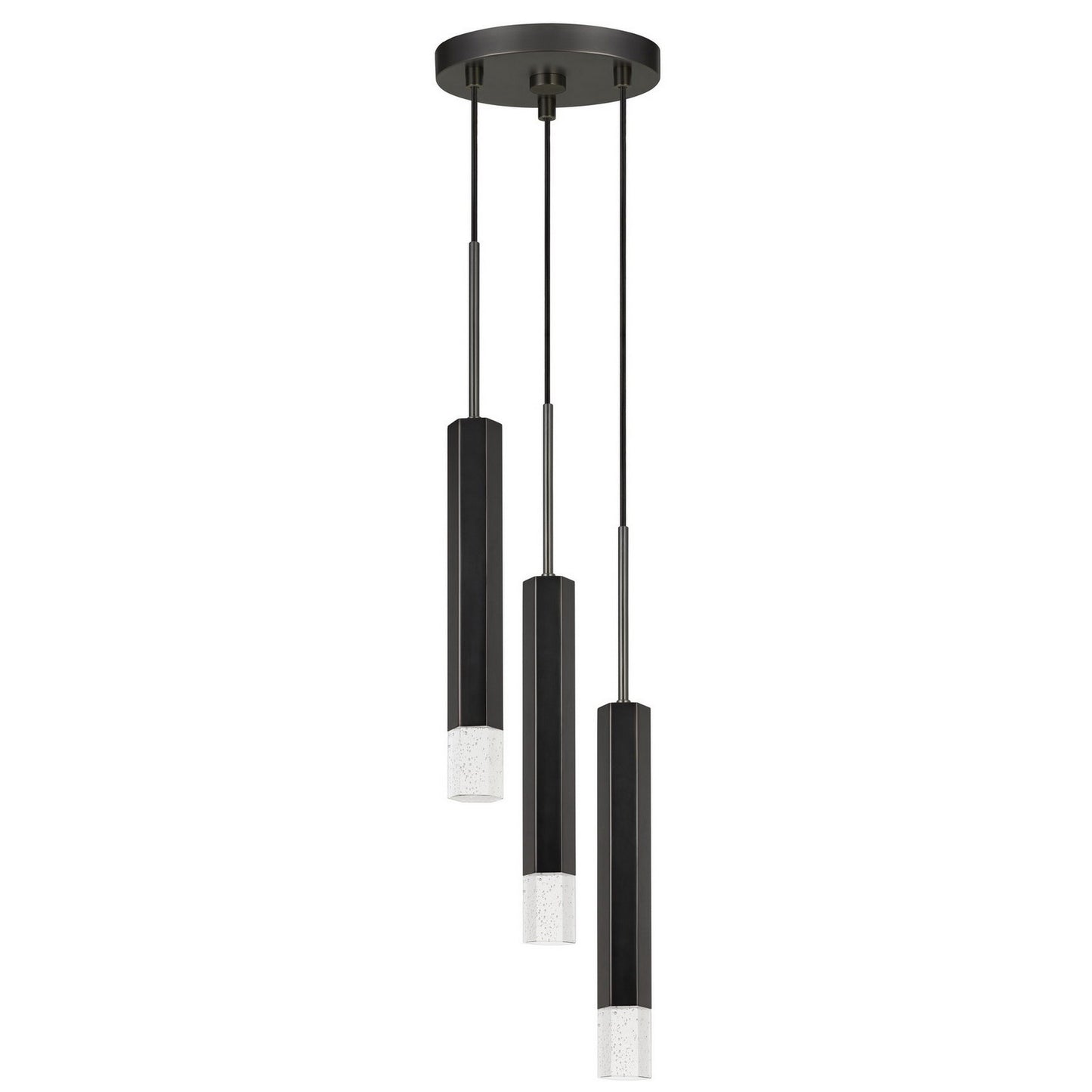 Hexagonal Metal Frame 3 Led Light Pendant With Glass Diffuser Black