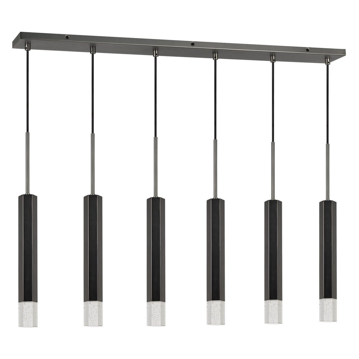 Hexagonal Metal Frame 6 Led Light Pendant With Glass Diffuser Black