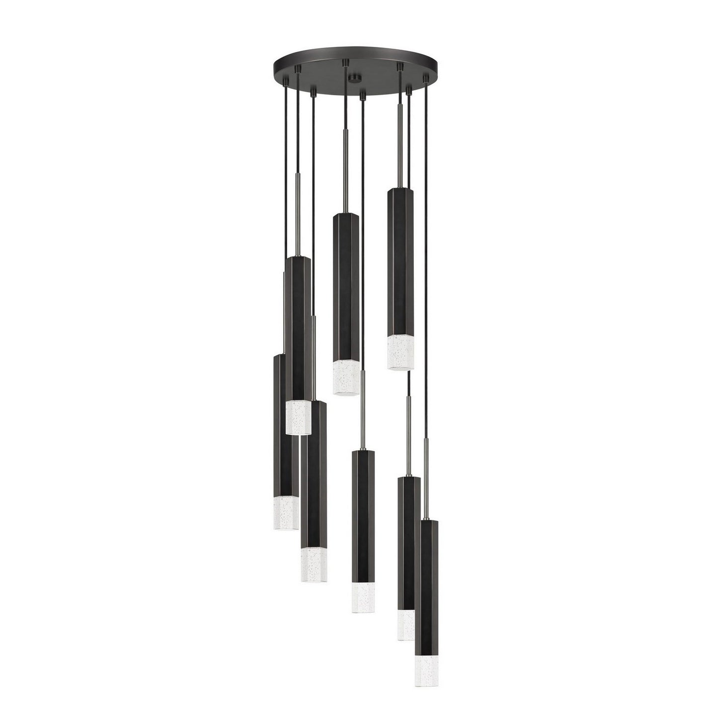 Hexagonal Metal Frame 8 Led Light Pendant With Glass Diffuser Black