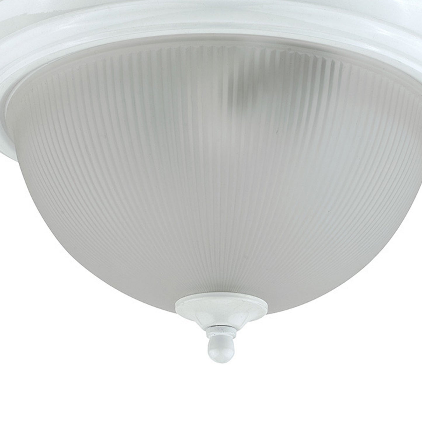 Metal Ceiling Lamp with Dome Shaped Shade and Finial Top Clear and White