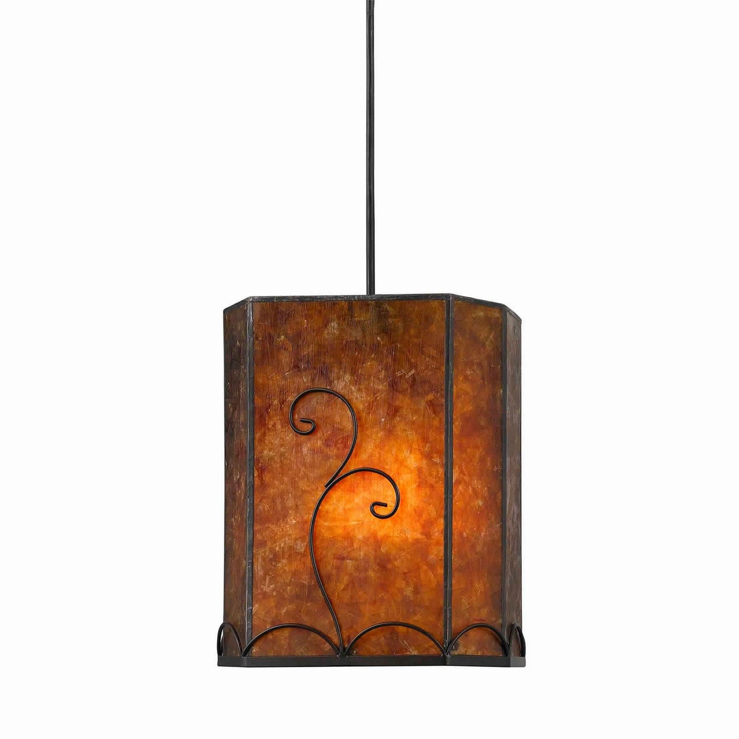 Scroll Design Pendant Lighting With Mica Shade Brown And Black