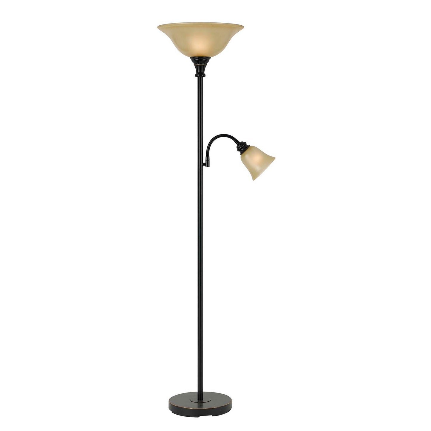 Metal Body Torchiere Floor Lamp With Attached Reading Light Black